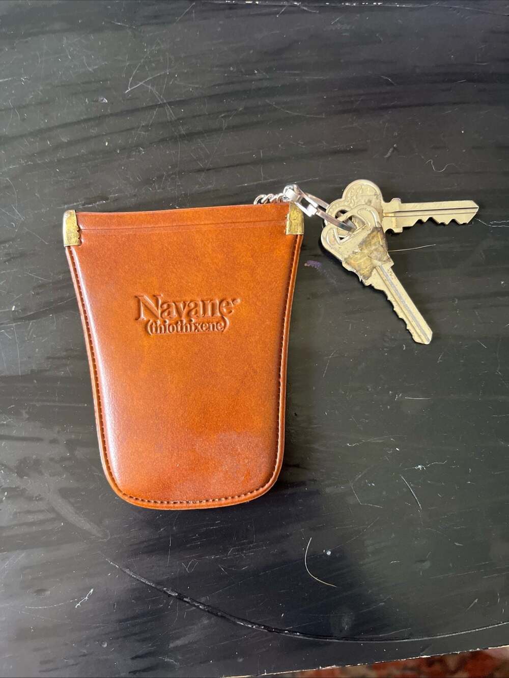 Vintage Navane Pharma Key Pouch, Tan Leather-Look Pharmaceutical Collectible